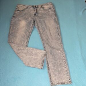 M B X denim slim fit distressed jeans zipper fly 5 pockets stretchy size 36 X 30